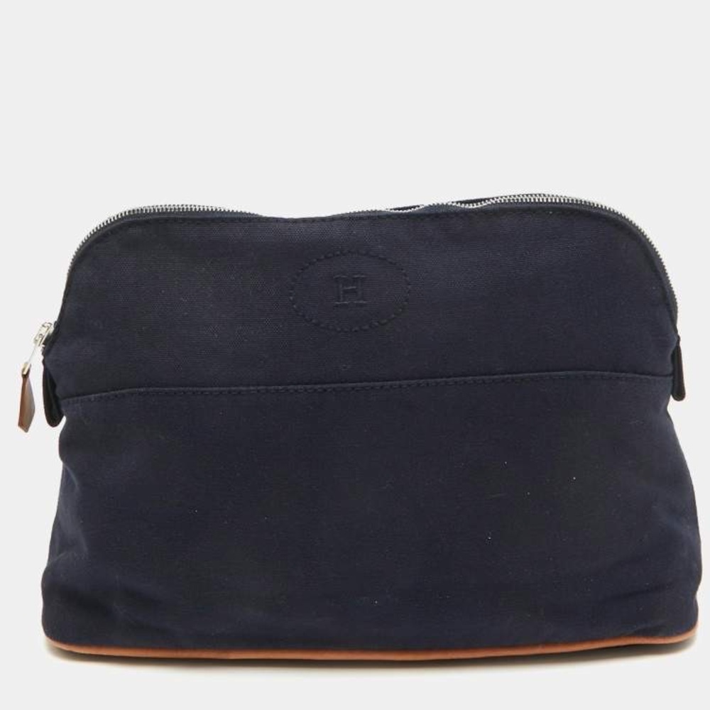 Hermès Bolide Pouch MM - Navy Canvas & Leather Trim ✨ STUNNING ✨AUTHENTIC HERMES